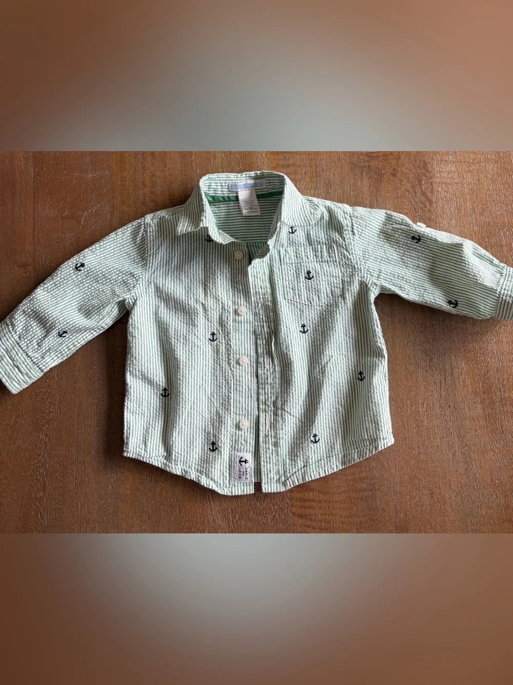 Janie and Jack Light Green Anchor Button-Down Shirt
